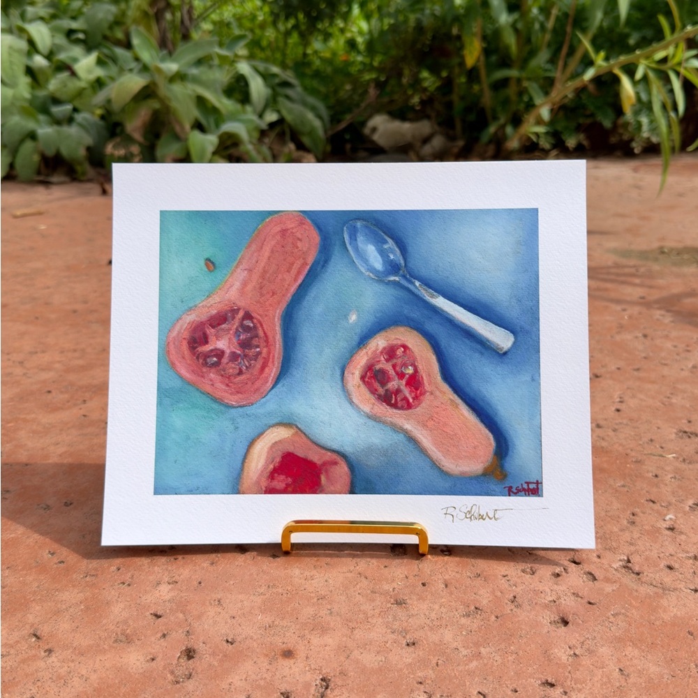 Colorful Butternut Squash Art Print 11x14” unframed Fall Season wall decor